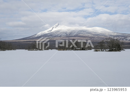 凍結した大沼と北海道駒ヶ岳 凍結した大沼と北海道駒ヶ岳 123965953