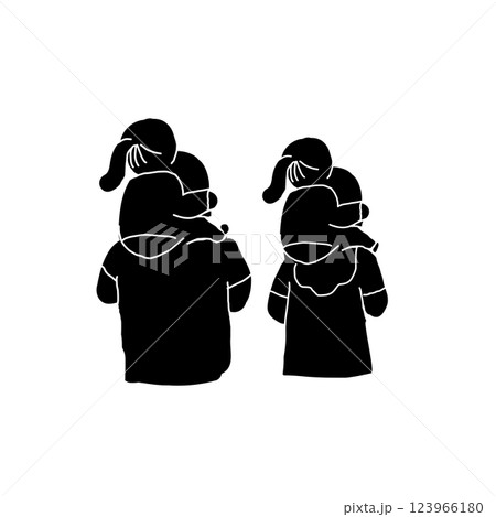 父と母に肩車される2人の娘のベクターイラストアイコン 123966180