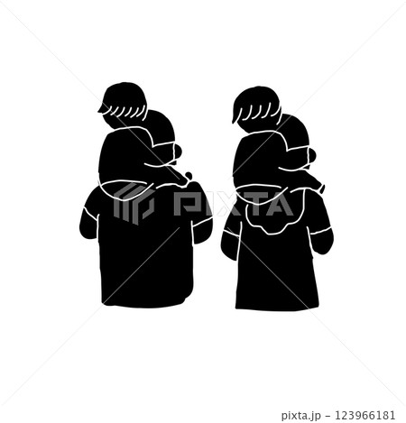 父と母に肩車される2人の息子のベクターイラストアイコン 123966181