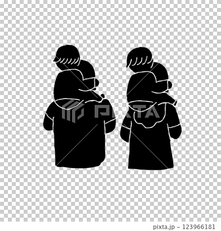 Vector illustration icon of two sons being carried on the shoulders of their father and mother 123966181