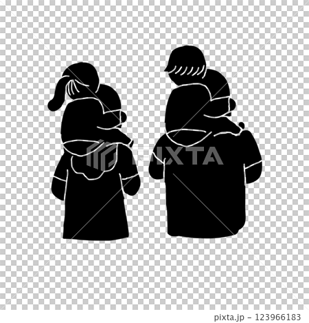 Vector illustration icon 2 of a son and daughter being carried on the shoulders of their father and mother 123966183