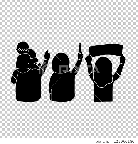 好きなアーティストを応援する家族とプラカードを持った女性のベクターイラスト 123966186