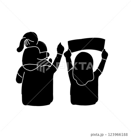 好きなアーティストを応援する父娘とプラカードを持った母のベクターイラスト 123966188