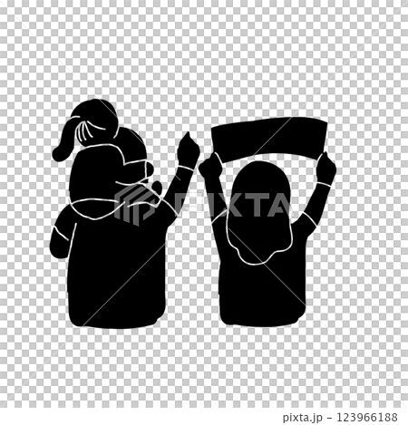Vector illustration of a father and daughter supporting their favorite artist and a mother holding a placard 123966188