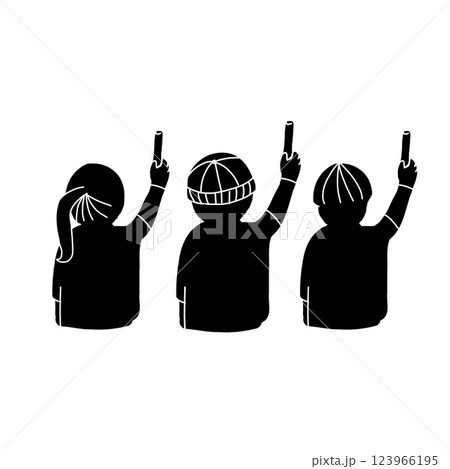 好きなアーティストを応援する3人の男女のベクターイラスト 123966195
