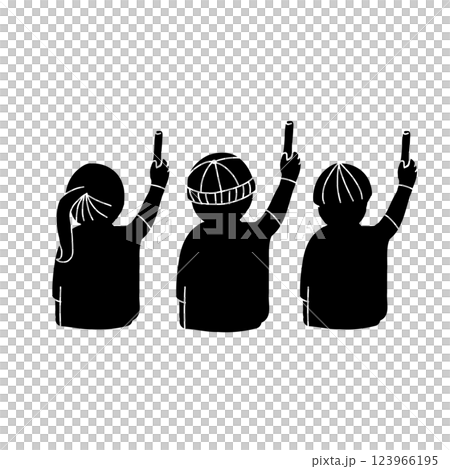 好きなアーティストを応援する3人の男女のベクターイラスト 123966195