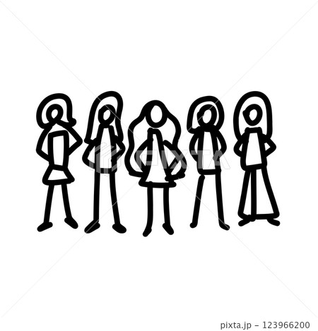 5人組のアイドルグループの手書きベクターイラスト 123966200