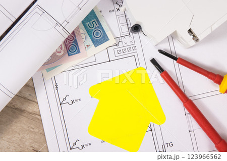 Components for electric installations, shape of house, construction diagrams 123966562