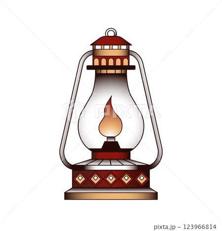 Vintage Oil Lantern with Burning Flame Traditional Tattoo Style Vector Illustration for Rustic and Retro Design Concepts 123966814
