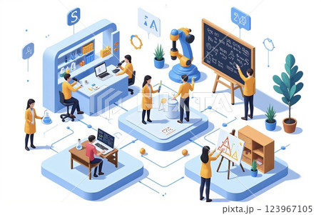 STEAM教育のアイソメトリックデザイン 123967105