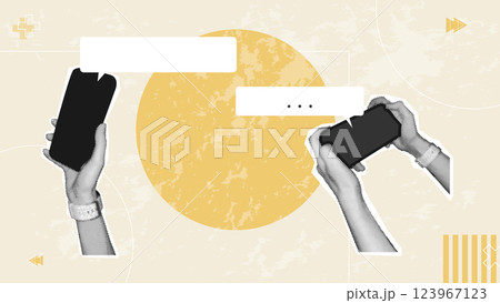 Set of trendy halftone business concept collages.Vector illustrations of feedback,correspondence,communication, writing,planning, teamwork.Creative concepts for web banner,social media,marketing. 123967123