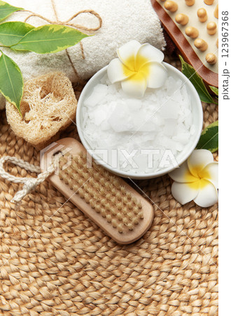 Spa composition promoting relaxation and self care with natural elements for body treatment Spa composition promoting relaxation and self care with natural elements for body treatment 123967368
