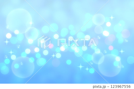 爽やかな青色のキラキラ背景　イルミネーション　玉ボケ　光 123967556