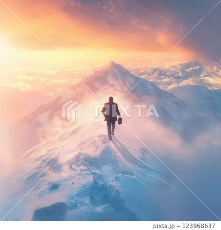 困難を乗り越え、頂きを目指すビジネスマンの挑戦 困難を乗り越え、頂きを目指すビジネスマンの挑戦 123968637