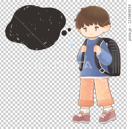 ランドセルを背負った元気がない小学生の男の子 123969054