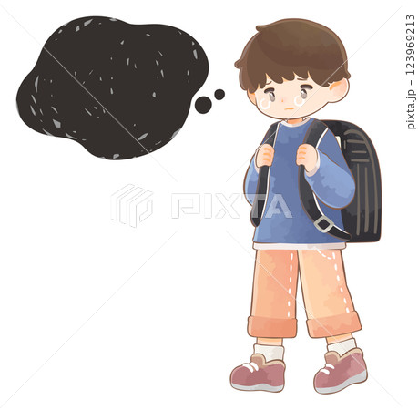 ランドセルを背負った泣いている小学生の男の子 123969213