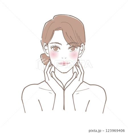 ほおに手を当てている綺麗な女性のイラスト 123969406