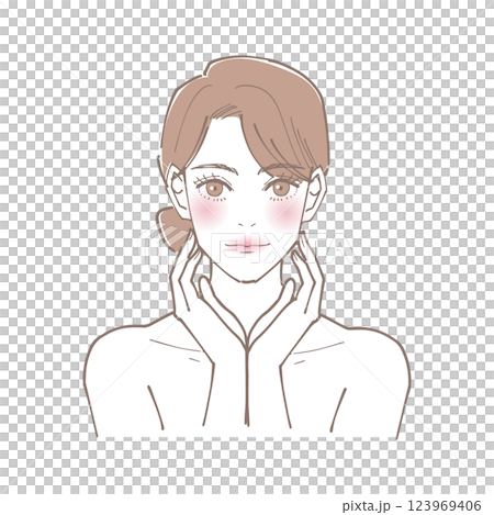 ほおに手を当てている綺麗な女性のイラスト 123969406