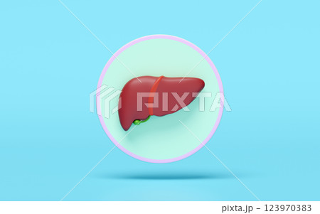 3d realistic human liver icon isolated on blue background. organs concept, 3d illustration render 3d realistic human liver icon isolated on blue background. organs concept, 3d illustration render 123970383