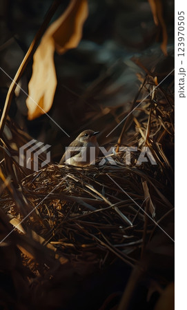 A Serene Bird Nesting Comfortably Amidst Natures Loving Embrace, Harmony, and Beauty 123970505