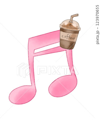 コーヒー飲料の付いた音符 コーヒー飲料の付いた音符 123970655