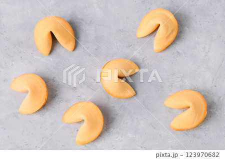 Fortune cookies on neutral background 123970682