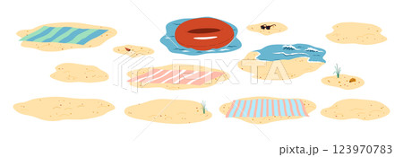 Colorful Beach Elements with Towels and Items 123970783