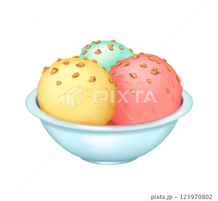 Colorful Ice Cream Scoops in a Blue Bowl Colorful Ice Cream Scoops in a Blue Bowl 123970802