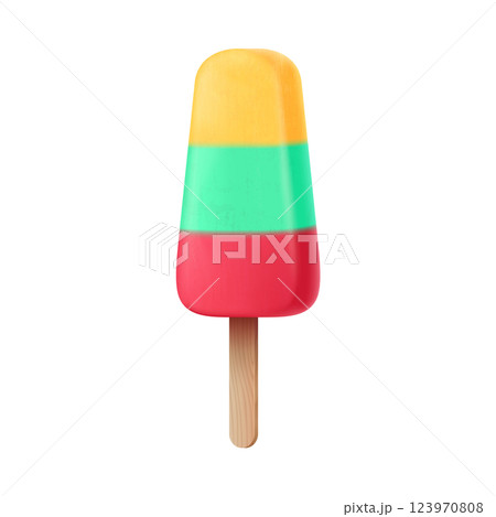 Colorful Layered Ice Cream on Wooden Stick 123970808
