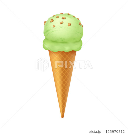 Green Ice Cream Cone with Nuts Illustration 123970812