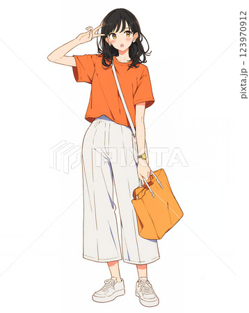 アニメ風カジュアル女子全身立ち絵 AI生成 アニメ風カジュアル女子全身立ち絵 AI生成 123970912