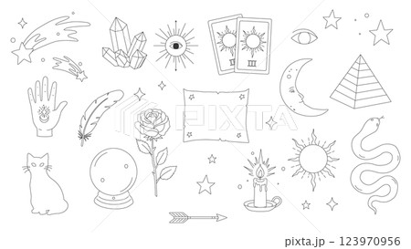 スピリチュアルな白黒ベクター素材セット スピリチュアルな白黒ベクター素材セット 123970956