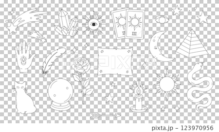 スピリチュアルな白黒ベクター素材セット スピリチュアルな白黒ベクター素材セット 123970956