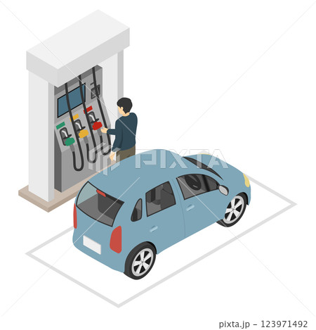 アイソメトリックイラスト:給油する男性 アイソメトリックイラスト:給油する男性 123971492