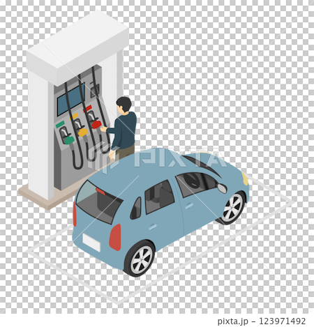 アイソメトリックイラスト:給油する男性 アイソメトリックイラスト:給油する男性 123971492