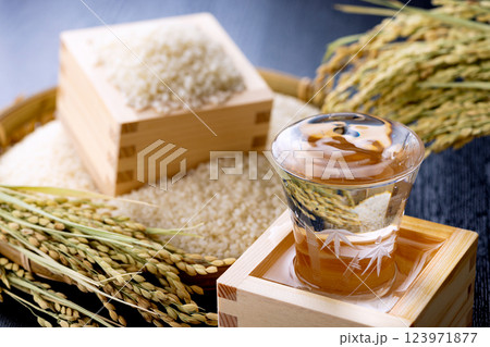 枡に入ったお米とお酒 123971877