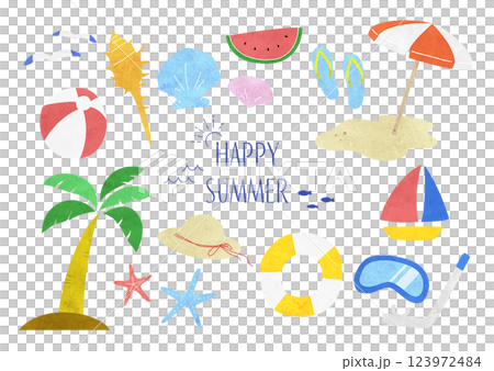 水彩の夏素材イラストセット 123972484