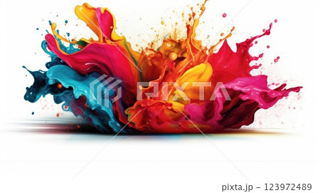 Vibrant Explosion of Paint Splashes on White Background Vibrant Explosion of Paint Splashes on White Background 123972489