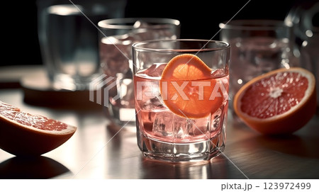 Elegant cold Infused Water in Glass. 123972499