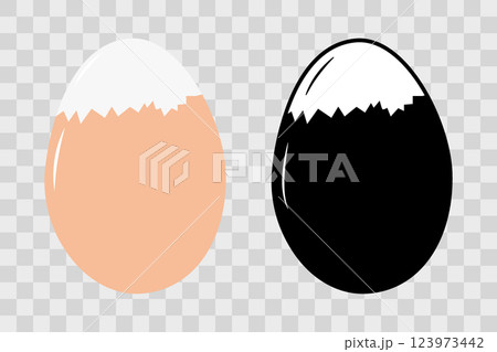 Beige Outline Partially peeled boiled egg in shell. Colorful Black and White Minimalistic Icon Set 2 Beige Outline Partially peeled boiled egg in shell. Colorful Black and White Minimalistic Icon Set 2 123973442