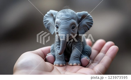手のひらに乗せた象 123973595
