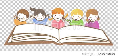 Children with open books and pencils 123973639