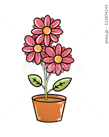 Beautiful flowers in a Pot – Hand-Drawn Floral Illustration 123974243