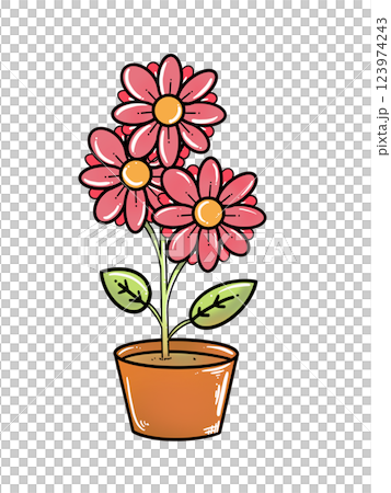 Beautiful flowers in a Pot – Hand-Drawn Floral Illustration 123974243