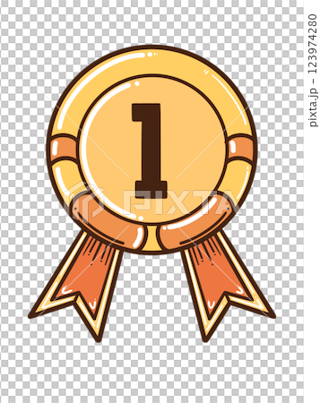 Gold Medal Award with Number One – Champion Winner Badge Ribbon Icon Gold Medal Award with Number One – Champion Winner Badge Ribbon Icon 123974280