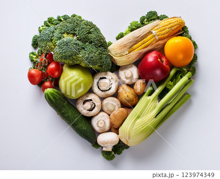 ハート型に並べた色々な種類の野菜 ハート型に並べた色々な種類の野菜 123974349