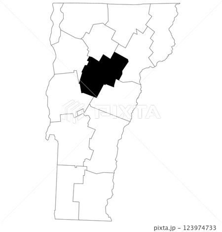 Map of Washington County in Vermont state on white background. single County map highlighted by black colour on Vermont map. UNITED STATES, US 123974733