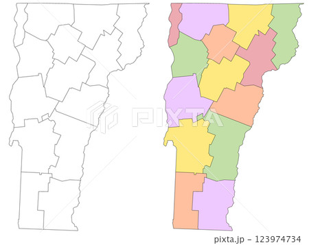 Vermont administrative map, Vermont outline and counties state map set - illustration version 123974734