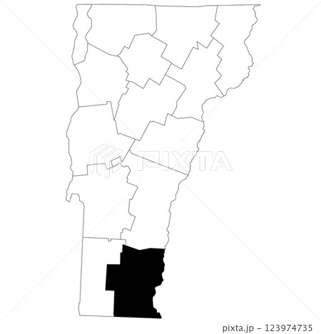 Map of Windham County in Vermont state on white background. single County map highlighted by black colour on Vermont map. UNITED STATES, US 123974735