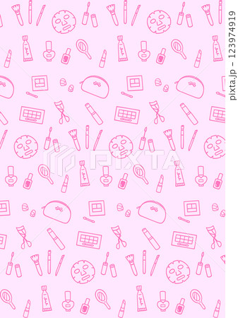 かわいい手書きコスメのピンク背景パターン かわいい手書きコスメのピンク背景パターン 123974919